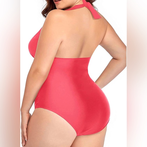 NWT Daci V Neck Halter One Piece Red Bathing Suit Size 18W - Picture 3 of 13